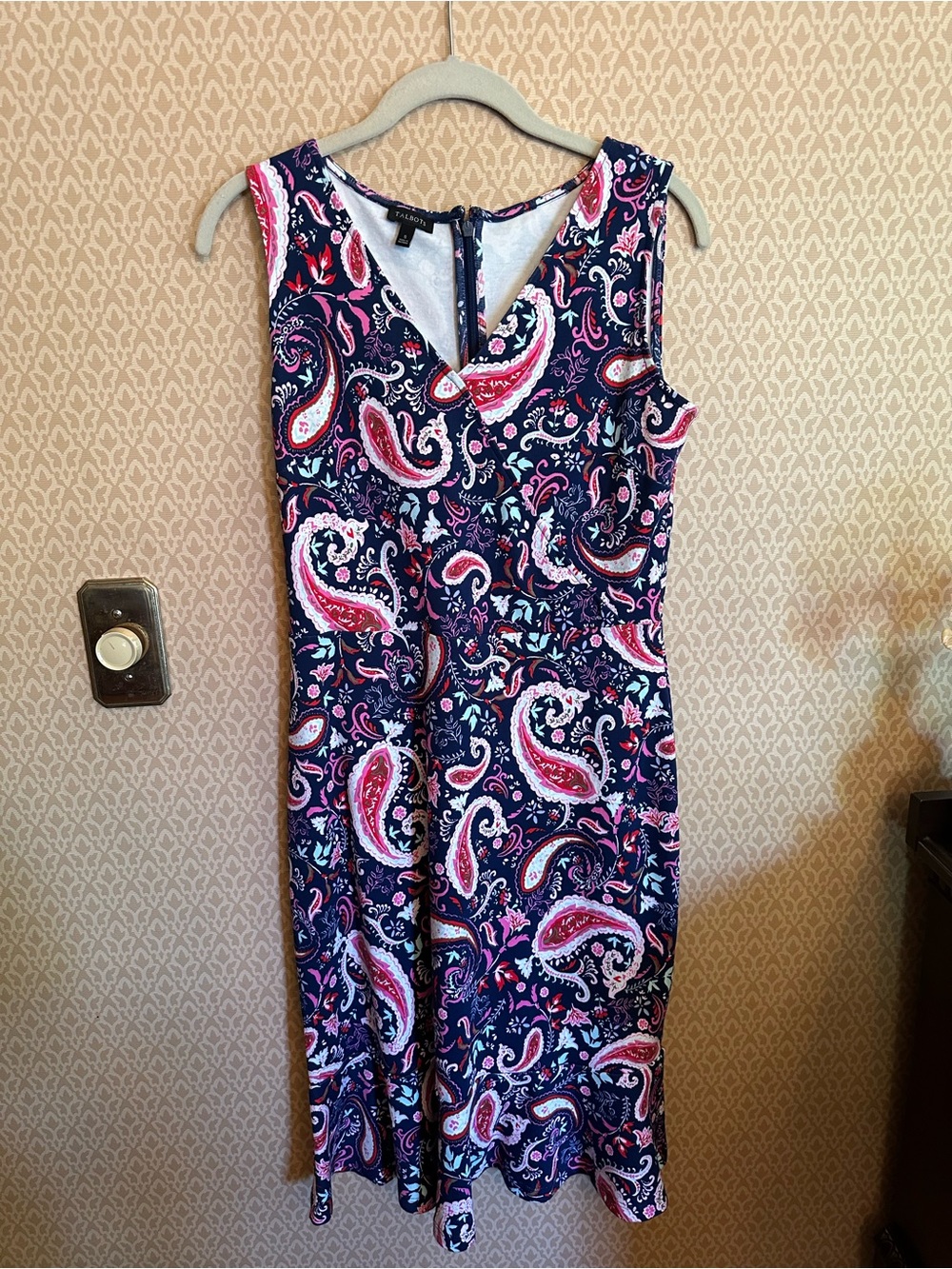 Talbots Navy Paisley Dress with Pink and White Accents